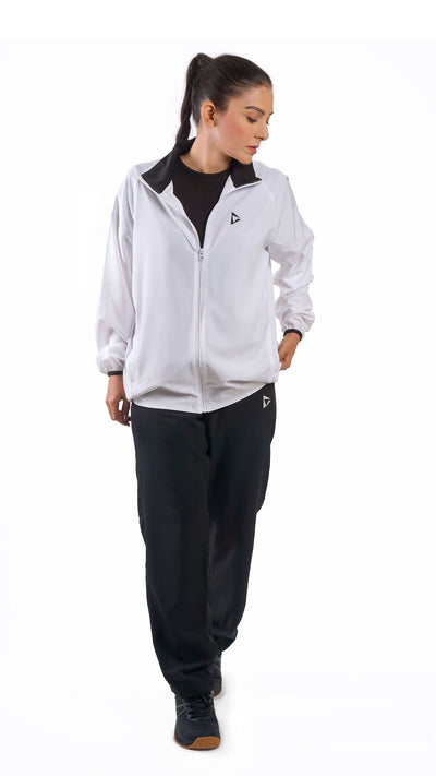 MICRO STRETCH WHITE/BLACK TRACK SUIT (WOMEN’S) - Premium  from Combaxx - Just Rs.6500! Shop now at Combaxx