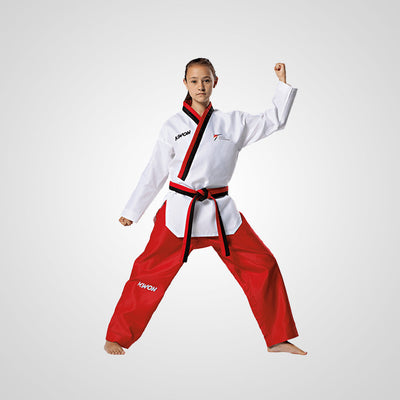 POOMSAE DOBOK FOR (GIRLS) POOM NECK RED & BLACK - Premium  from Combaxx - Just Rs.7500! Shop now at Combaxx